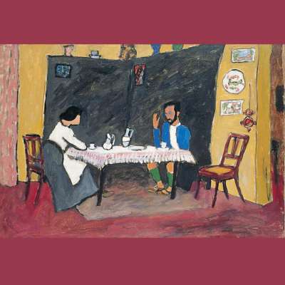 Gabriele Münter, Kandinsky y Erma Bossi en la mesa, 1909/10