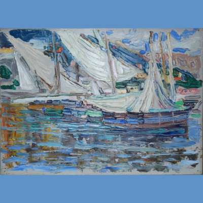 Veleros de Rapallo: Wassily Kandinsky, Rapallo-White Sails, 1906 y Gabriele Münter, Veleros en el agua, 1906