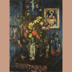 Gabriele Münter, Naturaleza muerta oscura con figuras, 1910